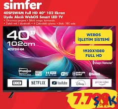 SİMFER 40SFSW4M FULL HD 40 İNÇ 102 EKRAN UYDU ALICILI WEBOS SMART LED TV AKILLI TELEVİZYON